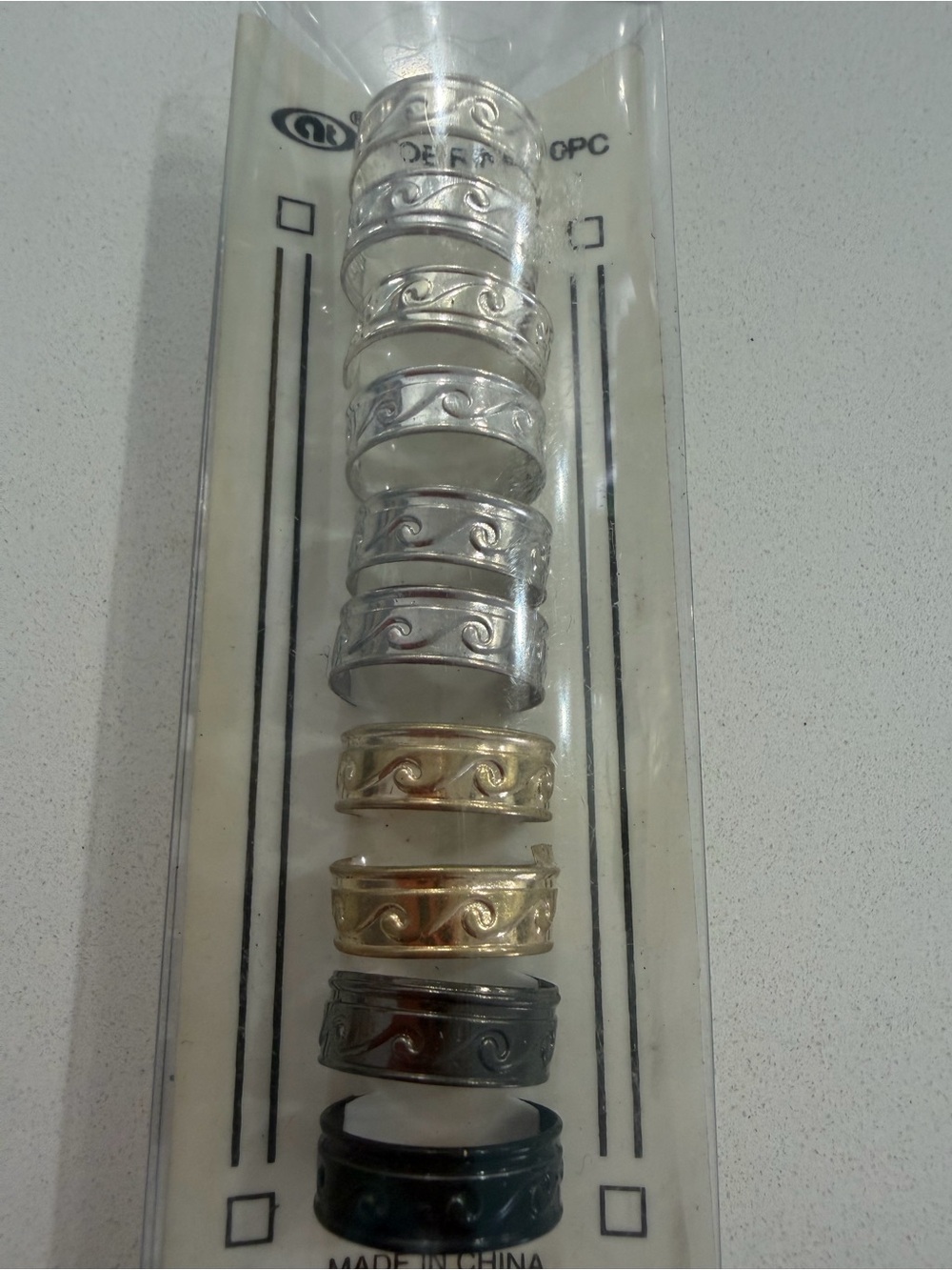 Mixed Metal Swirl Pattern Toe Rings - Silver, Gold, Gunmetal